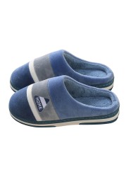 Men Slippers Solid Color Autumn And Winter Home Slippers For Men Warm Indoor Beadroom Slides Men Stripe Cotton Slippers