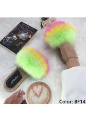 Real Fox Fur Slides Summer Women Faux Espadrilles Slippers Ladies Fluffy Flip Flops Luxury Furry Sandals Shoes 36 37 38 39 40