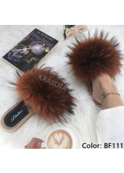 Real Fox Fur Slides Summer Women Faux Espadrilles Slippers Ladies Fluffy Flip Flops Luxury Furry Sandals Shoes 36 37 38 39 40