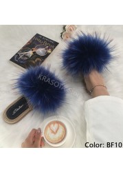 Real Fox Fur Slides Summer Women Faux Espadrilles Slippers Ladies Fluffy Flip Flops Luxury Furry Sandals Shoes 36 37 38 39 40