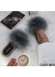 Real Fox Fur Slides Summer Women Faux Espadrilles Slippers Ladies Fluffy Flip Flops Luxury Furry Sandals Shoes 36 37 38 39 40