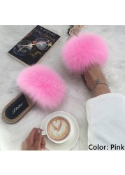 Real Fox Fur Slides Summer Women Faux Espadrilles Slippers Ladies Fluffy Flip Flops Luxury Furry Sandals Shoes 36 37 38 39 40