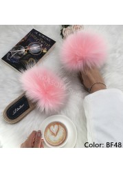 Real Fox Fur Slides Summer Women Faux Espadrilles Slippers Ladies Fluffy Flip Flops Luxury Furry Sandals Shoes 36 37 38 39 40