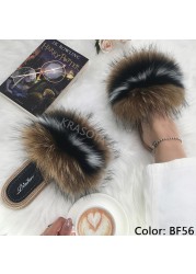 Real Fox Fur Slides Summer Women Faux Espadrilles Slippers Ladies Fluffy Flip Flops Luxury Furry Sandals Shoes 36 37 38 39 40