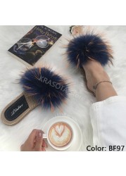 Real Fox Fur Slides Summer Women Faux Espadrilles Slippers Ladies Fluffy Flip Flops Luxury Furry Sandals Shoes 36 37 38 39 40