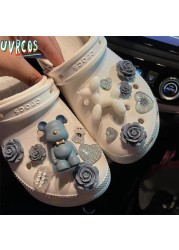 1 Set JIBZ Crocs Charms Designer Luxury Croc Charms for Girls Flower Shoes Rhinestone Accessories Anime Crocs Decoration New