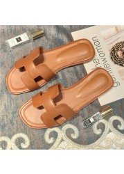 Summer 2021 New Luxury Women's Slippers Microfiber Leather Women Flat Shoes Plus Size Women Slippers