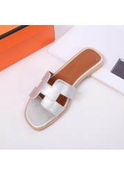 Summer 2021 New Luxury Women's Slippers Microfiber Leather Women Flat Shoes Plus Size Women Slippers