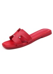 Summer 2021 New Luxury Women's Slippers Microfiber Leather Women Flat Shoes Plus Size Women Slippers