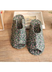 Small floral slippers pastoral fabric soft-soled household cotton slippers warm breathable non-slip light beautiful cotton slippers