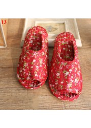 Small floral slippers pastoral fabric soft-soled household cotton slippers warm breathable non-slip light beautiful cotton slippers