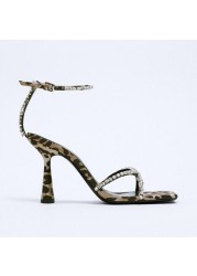 ZA Rhinestones Sandals Women Sexy High Heels Women Shoes Leopard Style Women Shoes Party Femme Shoes 2022 Summer New Sandals