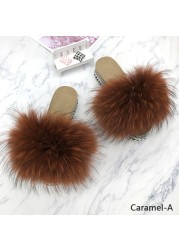 Fur Slides Summer Rivets Platform Sandals Ladies Sandals Outdoor Real Fur Ladies Heels Shoes 2021 New Fluffy Slippers Flip Flops