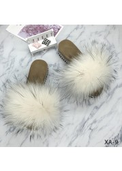 Fur Slides Summer Rivets Platform Sandals Ladies Sandals Outdoor Real Fur Ladies Heels Shoes 2021 New Fluffy Slippers Flip Flops