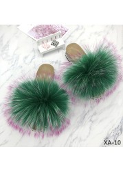 Fur Slides Summer Rivets Platform Sandals Ladies Sandals Outdoor Real Fur Ladies Heels Shoes 2021 New Fluffy Slippers Flip Flops