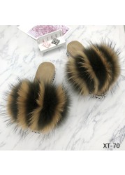 Fur Slides Summer Rivets Platform Sandals Ladies Sandals Outdoor Real Fur Ladies Heels Shoes 2021 New Fluffy Slippers Flip Flops