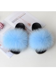 Genuine Fluffy Fur Slippers Women Summer Indoor Flip Flops Fur Sandals Slides Ladies Home Furry Plush Shoes Woman Fur Slides