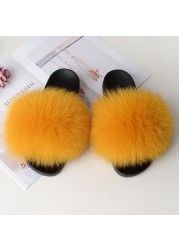 Genuine Fluffy Fur Slippers Women Summer Indoor Flip Flops Fur Sandals Slides Ladies Home Furry Plush Shoes Woman Fur Slides