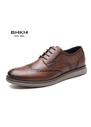 BHKH 2022 Genuine Leather Dress Shoes Comfortable Men Casual Shoes Smart Business Office Work Lace-up Men Shoes