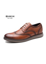 BHKH 2022 Genuine Leather Dress Shoes Comfortable Men Casual Shoes Smart Business Office Work Lace-up Men Shoes