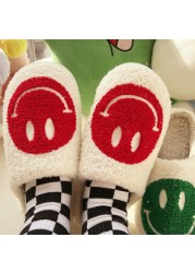 Smiley Face Slippers Winter Women Slippers Fluffy Plush Warm Soft Soled Cotton Shoes Indoor Home Non-slip Bedroom Flat Shoes