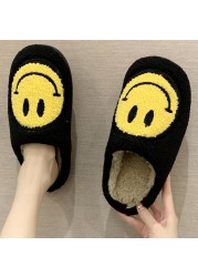 Smiley Face Slippers Winter Women Slippers Fluffy Plush Warm Soft Soled Cotton Shoes Indoor Home Non-slip Bedroom Flat Shoes