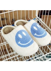 Smiley Face Slippers Winter Women Slippers Fluffy Plush Warm Soft Soled Cotton Shoes Indoor Home Non-slip Bedroom Flat Shoes