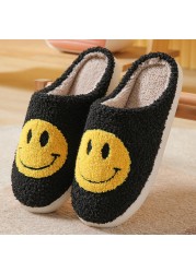 Smiley Face Slippers Winter Women Slippers Fluffy Plush Warm Soft Soled Cotton Shoes Indoor Home Non-slip Bedroom Flat Shoes