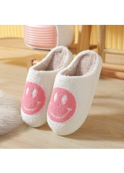 Smiley Face Slippers Winter Women Slippers Fluffy Plush Warm Soft Soled Cotton Shoes Indoor Home Non-slip Bedroom Flat Shoes