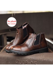 High Quality Men's Leather Chelsea Boots Men's Fashion Rubber Shoesr Non-slip Sole Autumn Casual Shoes Stretch 2021 Spring