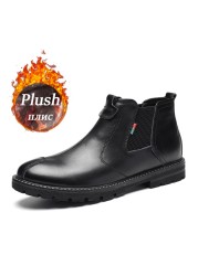 High Quality Men's Leather Chelsea Boots Men's Fashion Rubber Shoesr Non-slip Sole Autumn Casual Shoes Stretch 2021 Spring