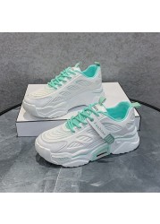 Women's Tennis Sneakers 2022 Korean Women's Shoes Floral Trainers Thick Heel Mesh Sole Lace Up Trainers