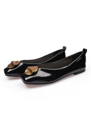 Women's Ballerina Shoes, Square Toe Flats Ballerina Flats, Shiny Leather Loafers, Fashionable, Spring 2021