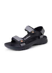 Black Leather Sandals for Men Non-slip Outdoor Walking Walking Fashion Man Plus Size 39-46 Gladiator Rubber Shoes 2022 Summer New