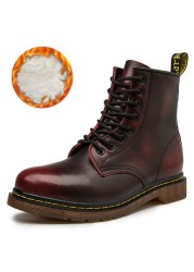 New Coturno Men's Leather Boots High Top Fashion Winter Warm Snow Boots Dr. Motorcycle Ankle Boots Couple Unisex Boots