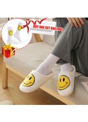 Winter Women Slippers Fluffy Smiley Face Slippers Fur Warm Couple Cotton Shoes Home Indoor Thick-soled Non-slip Floor Shoes 2022