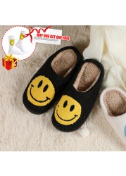 Winter Women Slippers Fluffy Smiley Face Slippers Fur Warm Couple Cotton Shoes Home Indoor Thick-soled Non-slip Floor Shoes 2022