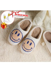 Winter Women Slippers Fluffy Smiley Face Slippers Fur Warm Couple Cotton Shoes Home Indoor Thick-soled Non-slip Floor Shoes 2022