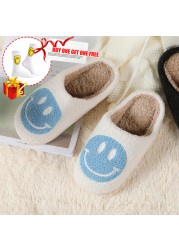 Winter Women Slippers Fluffy Smiley Face Slippers Fur Warm Couple Cotton Shoes Home Indoor Thick-soled Non-slip Floor Shoes 2022