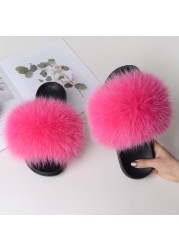 Summer fox fur slippers flat non-slip solid plush home shoes