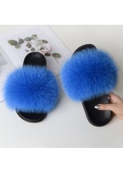 Summer fox fur slippers flat non-slip solid plush home shoes