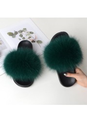 Summer fox fur slippers flat non-slip solid plush home shoes