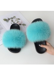 Summer fox fur slippers flat non-slip solid plush home shoes