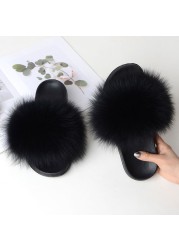 Summer fox fur slippers flat non-slip solid plush home shoes