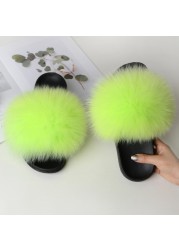 Summer fox fur slippers flat non-slip solid plush home shoes