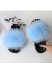 Summer fox fur slippers flat non-slip solid plush home shoes