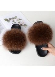 Summer fox fur slippers flat non-slip solid plush home shoes