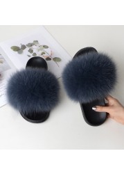 Summer fox fur slippers flat non-slip solid plush home shoes