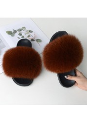 Summer fox fur slippers flat non-slip solid plush home shoes