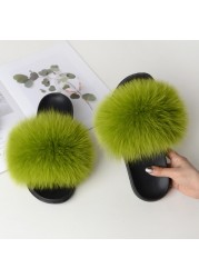 Summer fox fur slippers flat non-slip solid plush home shoes